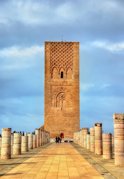 Wieża Hassana, minaret, niedokończona Meczet w Rabat, Maroko — Zdjęcie stockowe