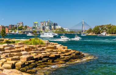 Sydney Barangaroo rezerv Parkı'ndan görüldüğü gibi Harbour yatlar