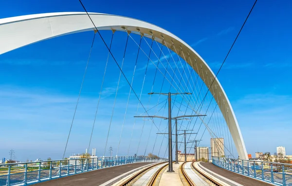 Citadelle Bridge across Bassin Vauban for trams and bicycles. Strasbourg - France — Stock Photo, Image