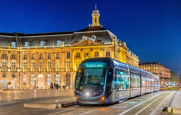 Tram on Place de la Bourse in Bordeaux, France — Stok fotoğraf