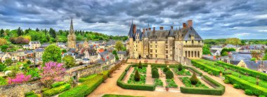 Chateau de Langeais, Loire Valley, Fransa için bir kale görünümü