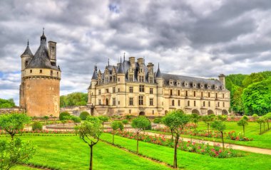 Chateau de Chenonceau Fransa Cher Nehri üzerinde-