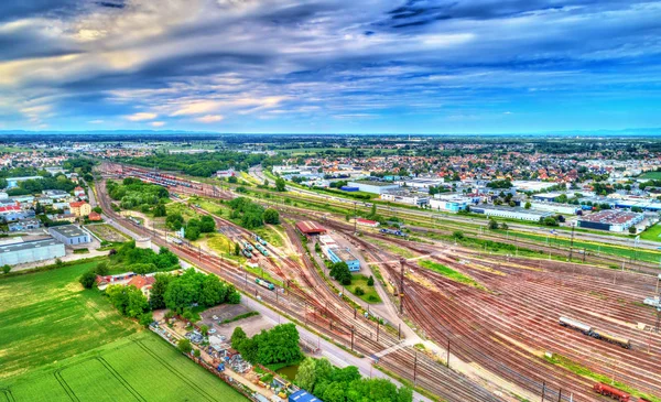 Hausbergen stacji, Stacja rozrządowa w pobliżu Strasbourg, Francja — Zdjęcie stockowe