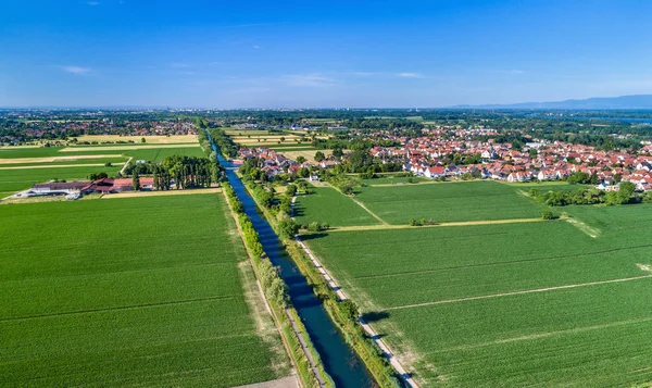 Luchtfoto van de Rhone - Rijnkanaal in Alsace, France — Stockfoto