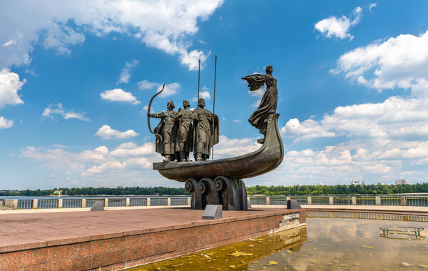Monument to the founders of Kiev: Kiy, Schek, Khoryv and Lybid. Ukraine