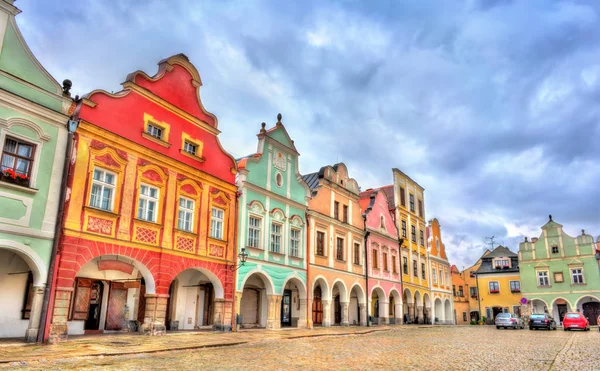 Tradycyjne domy na głównym placu miasta Telč, Republika Czeska — Zdjęcie stockowe