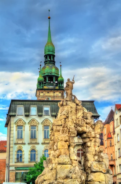 Фонтан Парнас на площади Церны в старом городе Брно, Чехия — стоковое фото