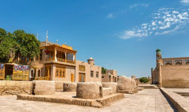 Tarihi binaları, Hiva tarihi merkezi Itchan Kala kalede. UNESCO Dünya Mirası Özbekistan'a