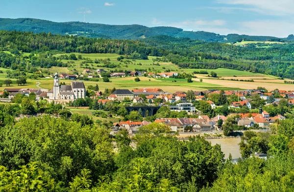 Weergave van Emmersdorf an der Donau van Melk Abbey, Oostenrijk — Stockfoto