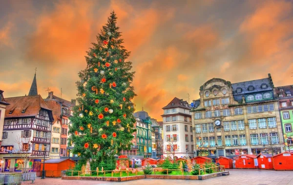 Julgran på Place Kleber i Strasbourg, Frankrike — Stockfoto
