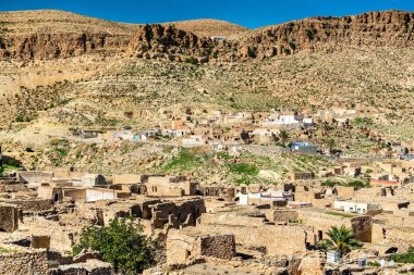 Toujane, bir Berber dağ köyü Güney Tunus görünümünü