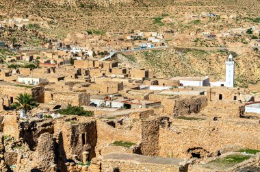 Toujane, bir Berber dağ köyü Güney Tunus görünümünü