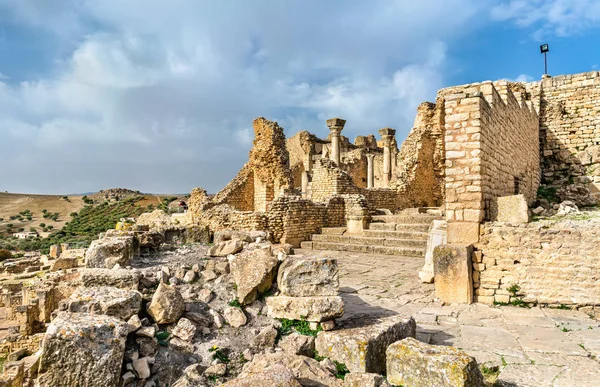 Dougga, 튀니지에 있는 고 대 로마 도시 보기 — 스톡 사진