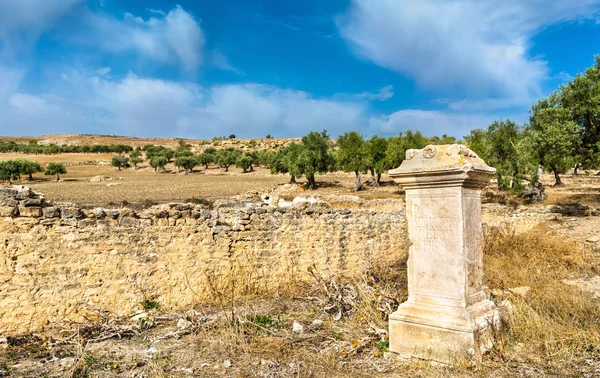 Vista de Dougga, uma antiga cidade romana na Tunísia — Fotografia de Stock