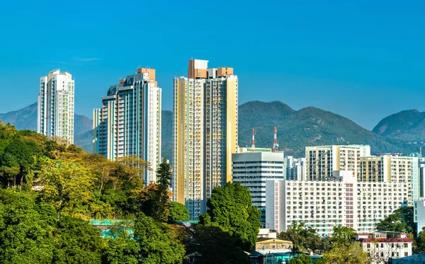 Utsikt över distriktet Sha Tin i Hong Kong, Kina — Stockfoto