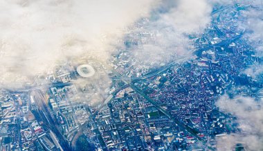 Aerial view of Saint-Denis with the Stade de France. Nothern suburb of Paris clipart