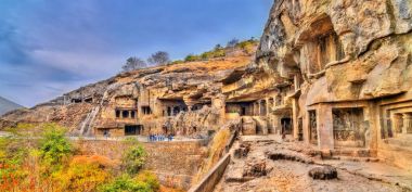 Budist anıtlar Ellora mağaraları, görünümünü. Unesco Dünya Mirası Maharashtra, Hindistan