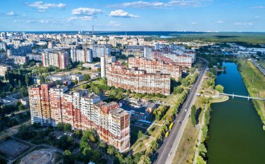 Ukrayna, Kiev 'in Troieshchyna ilçesine kuşbakışı bakış