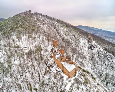 Saint Ulrich kaleler, Girsberg ve Haut-Ribeaupierre Ribeauville yakınındaki Vosges Dağları'nda. Alsace, Fransa