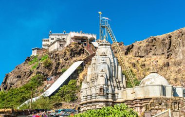 Kalika Mata Temple at the summit of Pavagadh Hill and Suparshvanath Old Digamber Temple - Gujarat, India clipart