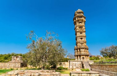Vijaya Stambha, zafer Chittor fort kulesinde. Rajasthan, Hindistan