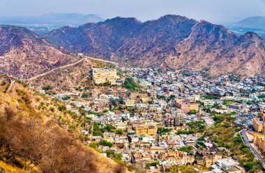 Jaipur, Hindistan yakınındaki Amer şehrin havadan görünümü