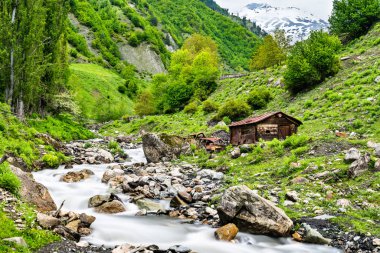 Mestia 'daki Puşkueri Nehri - Yukarı Svaneti, Georgia