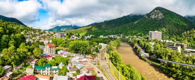 Panorama of Borjomi with the Kura river, Georgia