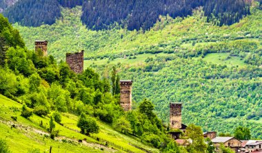 Defensive Svan Towers in Mestia, Georgia