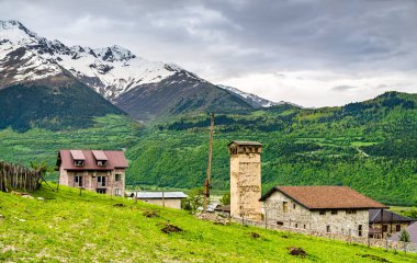 Defensive Svan Towers in Mestia, Georgia