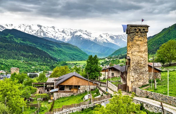 Defensive Svan Towers itt: Mestia, Georgia — Stock Fotó