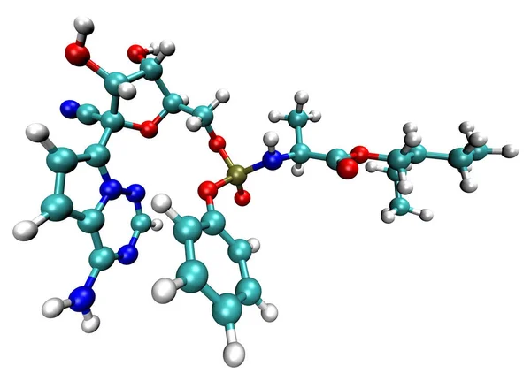 3D struktura antivirového přípravku Remdesivir aktivního proti COVID-19 koronaviru — Stock fotografie