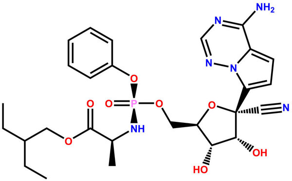 Structural formula of antiviral Remdesivir active against the COVID-19 coronavirus