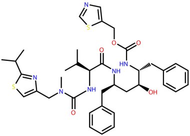 Ritonavir 'in yapısal formülü, COVID-19 koronavirüs ve HIV' e karşı antiviral bir ilaç.