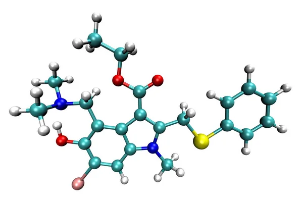 Δομή Του Umifenovir Ένα Αντιιικό Φάρμακο Κατά Του Covid Coronavirus — Φωτογραφία Αρχείου