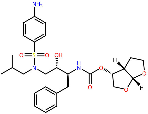 Structural formula of Darunavir, an antiviral drug against the COVID-19 coronavirus and HIV