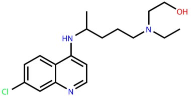 COVID-19 koronavirüs ve sıtmaya karşı aktif bir madde olan Hidroklorokinin yapısal formülü.