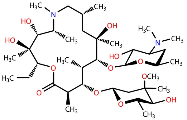 Formula strutturale di azitromicina, un trattamento prospettico della polmonite coronavirica COVID-19 — Foto Stock