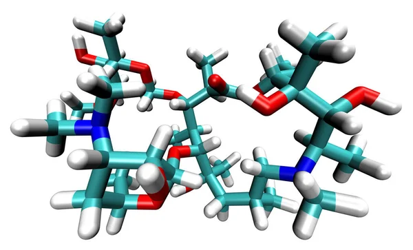 3D-structuur van Azithromycine, een perspectiefbehandeling van de COVID-19 coronavirus pneumonie — Stockfoto