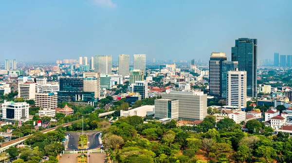 Letecké panorama Jakarty, hlavního města Indonésie — Stock fotografie