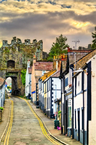 Houses and city walls in Conwy, Wales