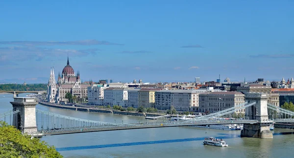 panoramic View of Budapest with Danube River and famous chain Bridge,Hungary