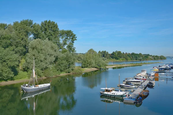 Grafenwert Island at Rhine River with traditional Aalschokker Fishing boat,Bad Honnef,Germany