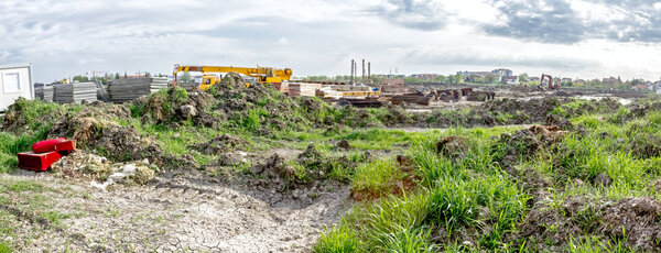 Panoramic view on landscape transform into urban area