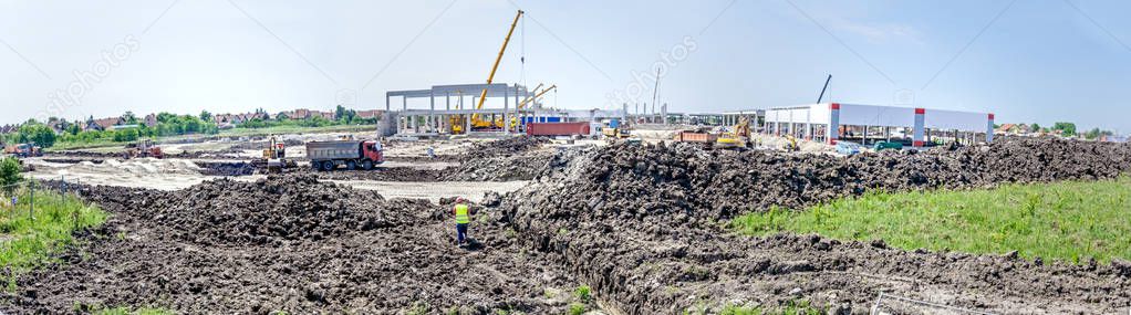 Panoramic view on landscape transform into urban area with machi