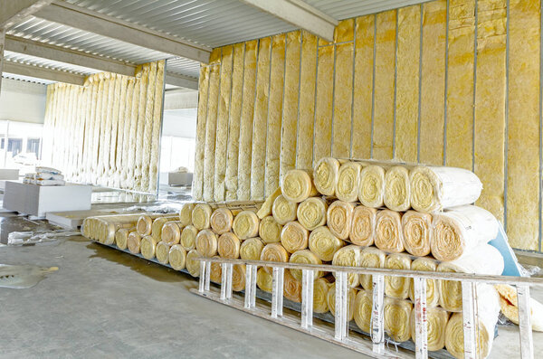 Package of thermal insulation material, rock wool is wrapped in 