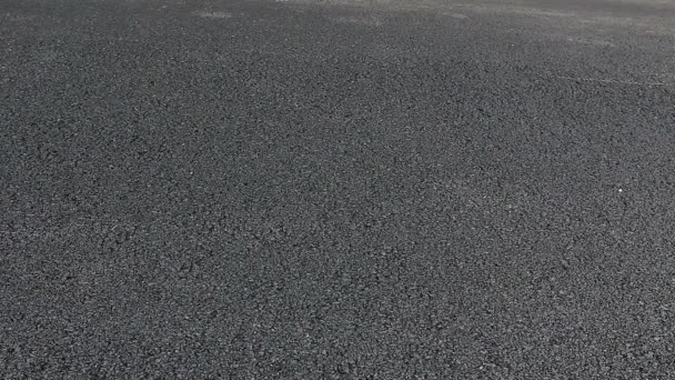 Walec jest rozpowszechnianie, gniecenia ziarna gorący asfalt. — Wideo stockowe