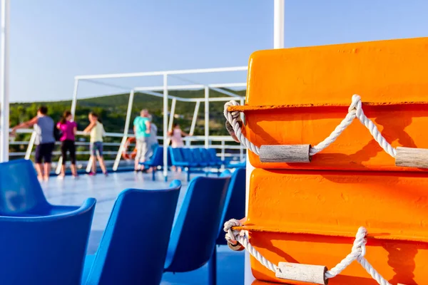 Life rafts on the deck of ferry boat