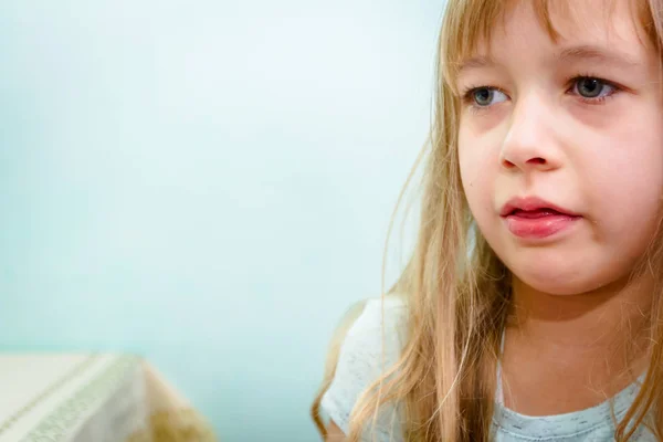 Portrait of sweet little girl coughing — Stock Photo, Image