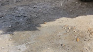 Damla beton zemin. Su damlaları kuru Beton inşaat sahasında üzerine düşüyor.